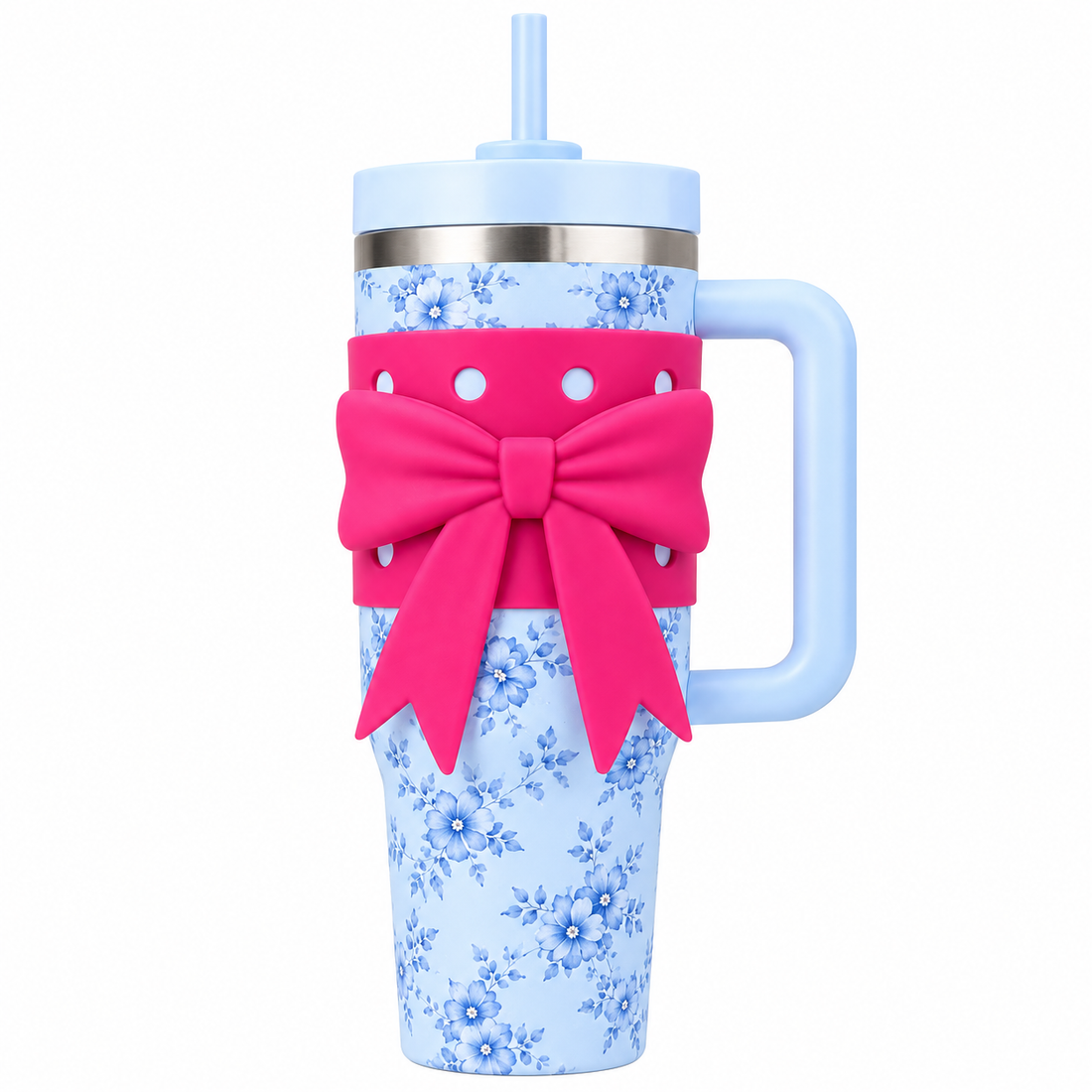 Premium Floral Insulated Tumbler with Handle & Bow