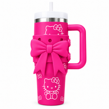 Kitty Pink Bow Insulated Tumbler with Handle & Straw