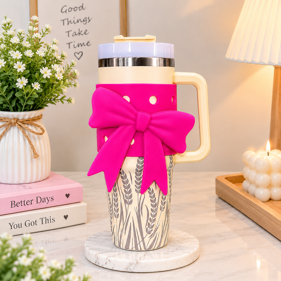 Elegant Bow Leaf Pattern Tumbler